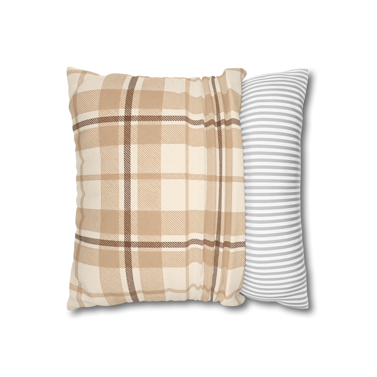 Beige Plaid Throw Pillowcase
