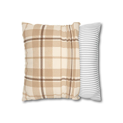 Beige Plaid Throw Pillowcase