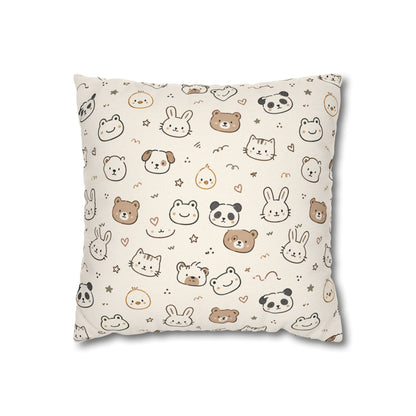 Kawaii Animal Faces Throw Pillowcase