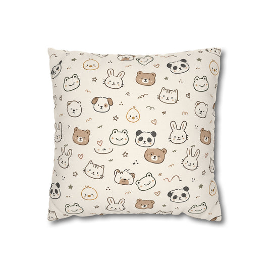 Kawaii Animal Faces Throw Pillowcase