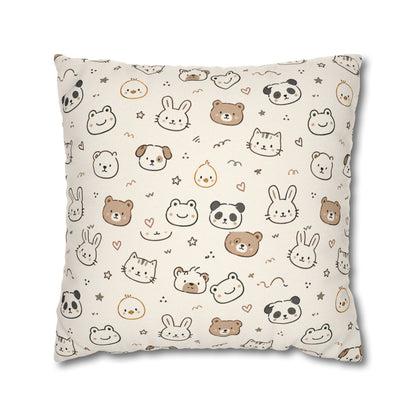 Kawaii Animal Faces Throw Pillowcase