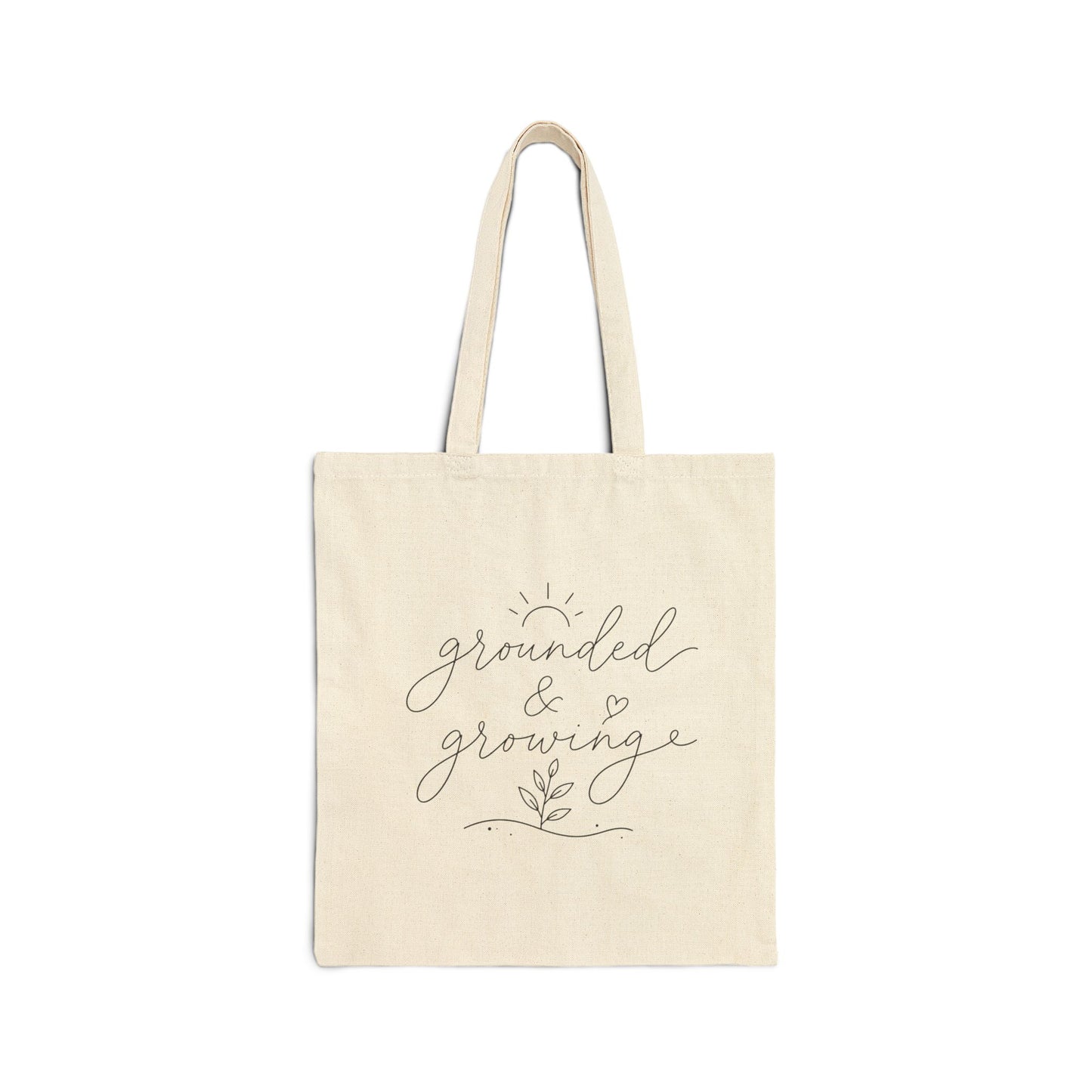 grounded & growing Tote Bag | Linen Canvas, Hand Lettered Botanical Design