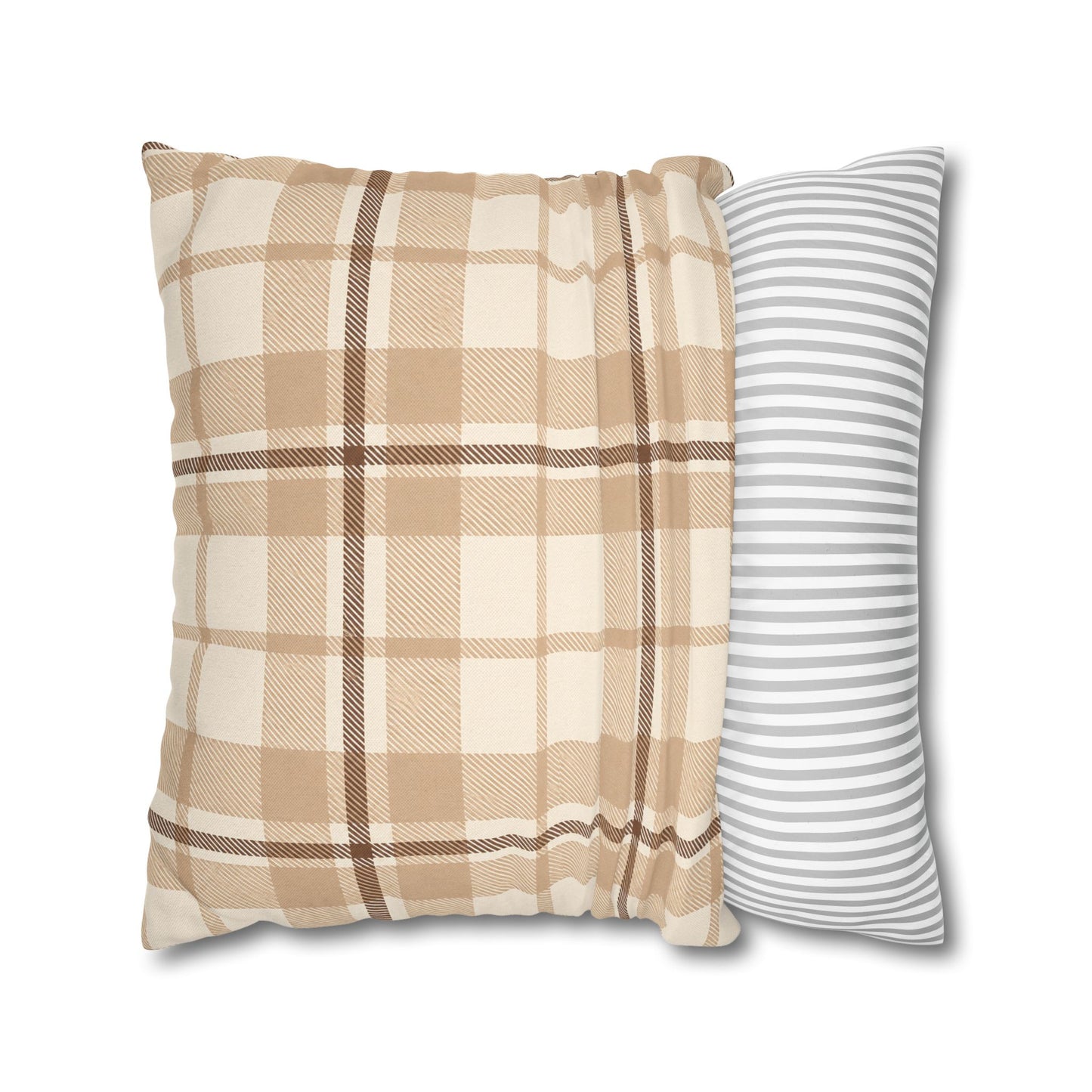 Beige Plaid Throw Pillowcase
