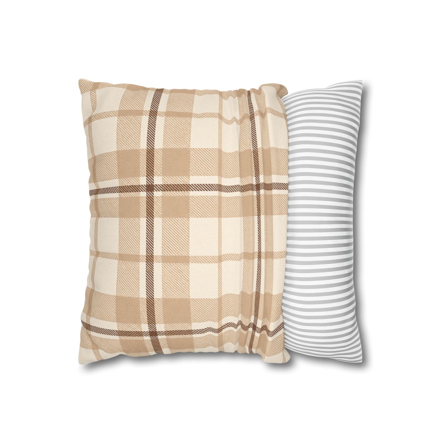 Beige Plaid Throw Pillowcase