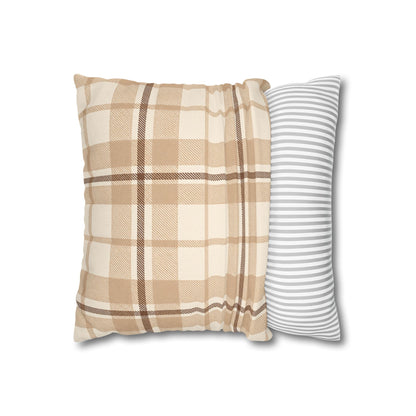 Beige Plaid Throw Pillowcase